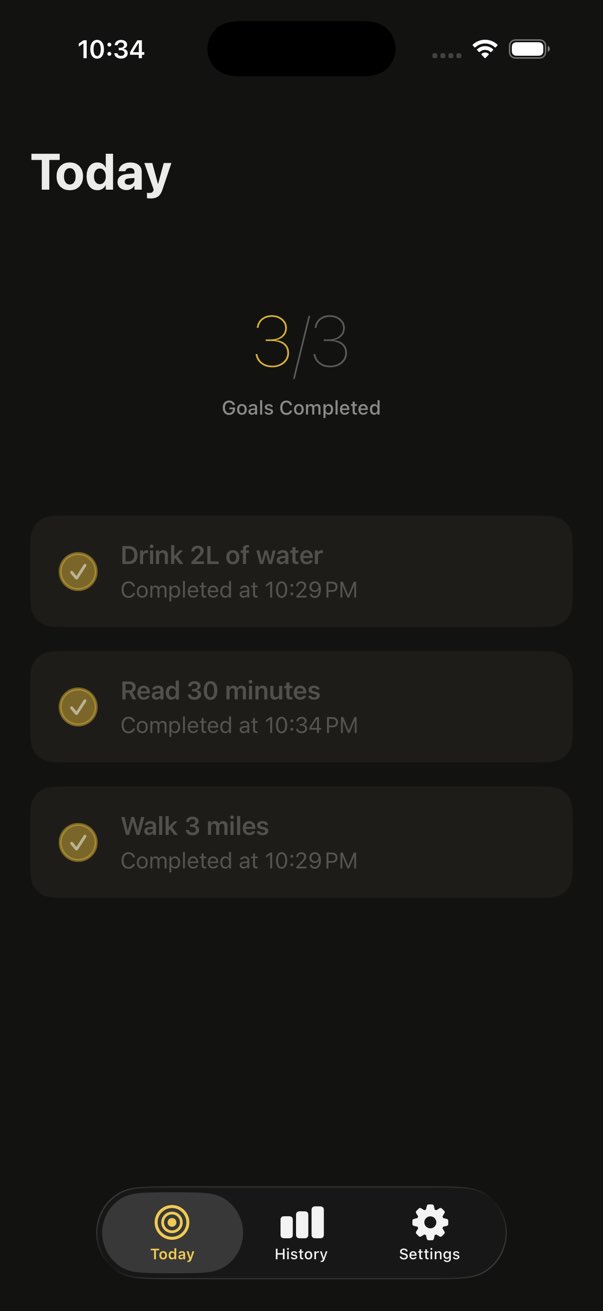 Today screen — all three goals complete
